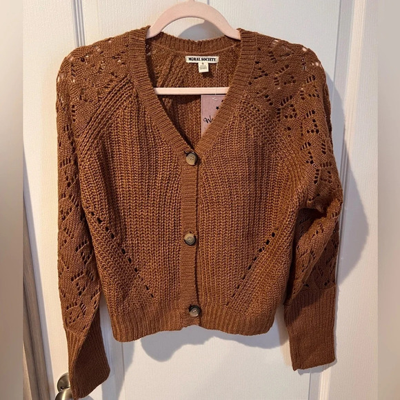 Moral Society sz small, brown button up sweater NWT. - Picture 1 of 7